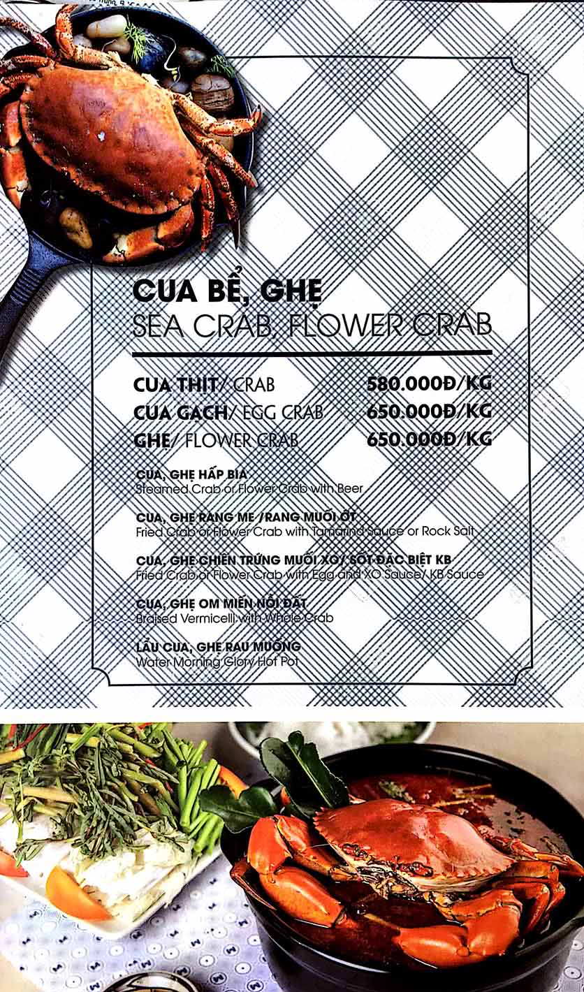 Menu Nhà Hàng Hải Sản KB 10 