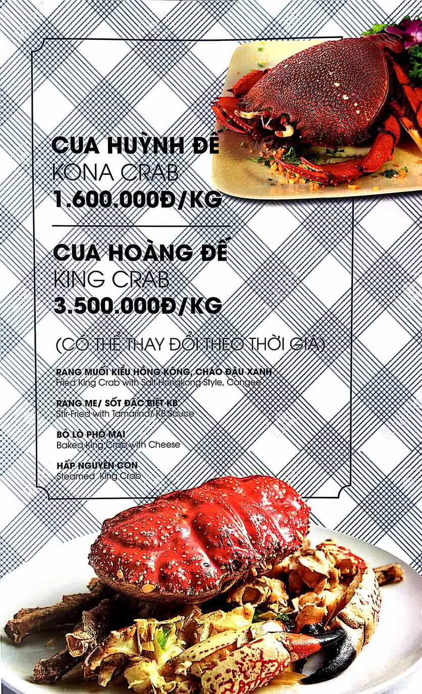 Menu Nhà Hàng Hải Sản KB 11 
