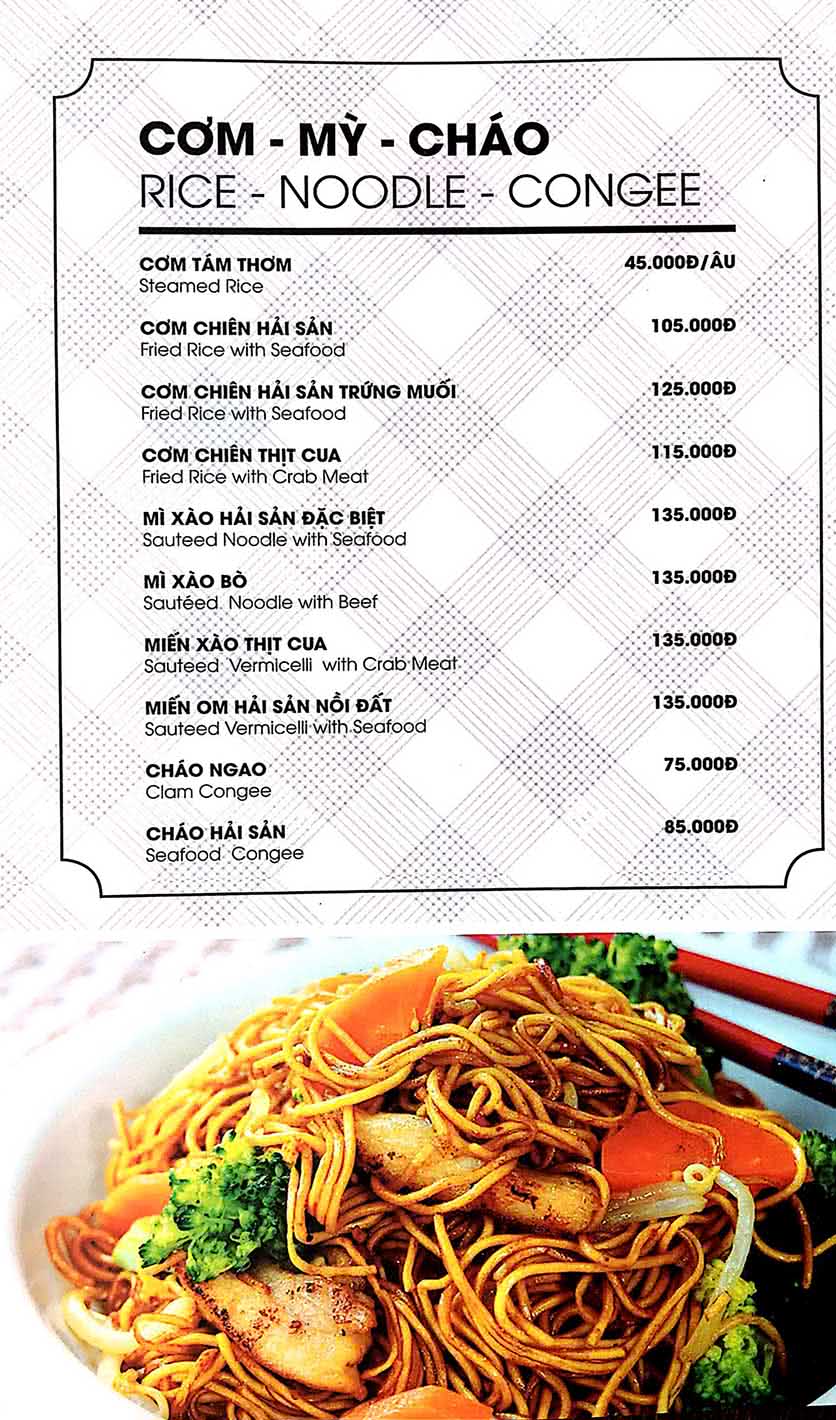 Menu Nhà Hàng Hải Sản KB 18 