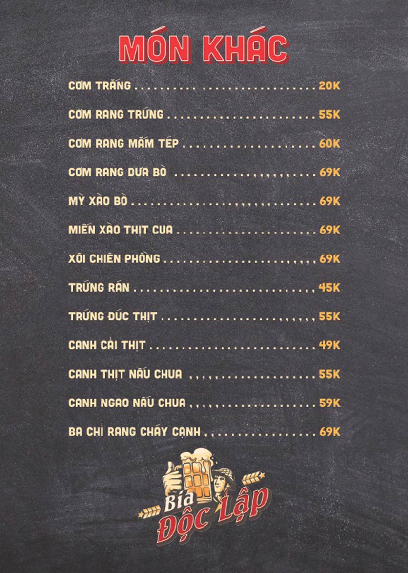 Menu Bia Độc Lập - Khúc Thừa Dụ 6