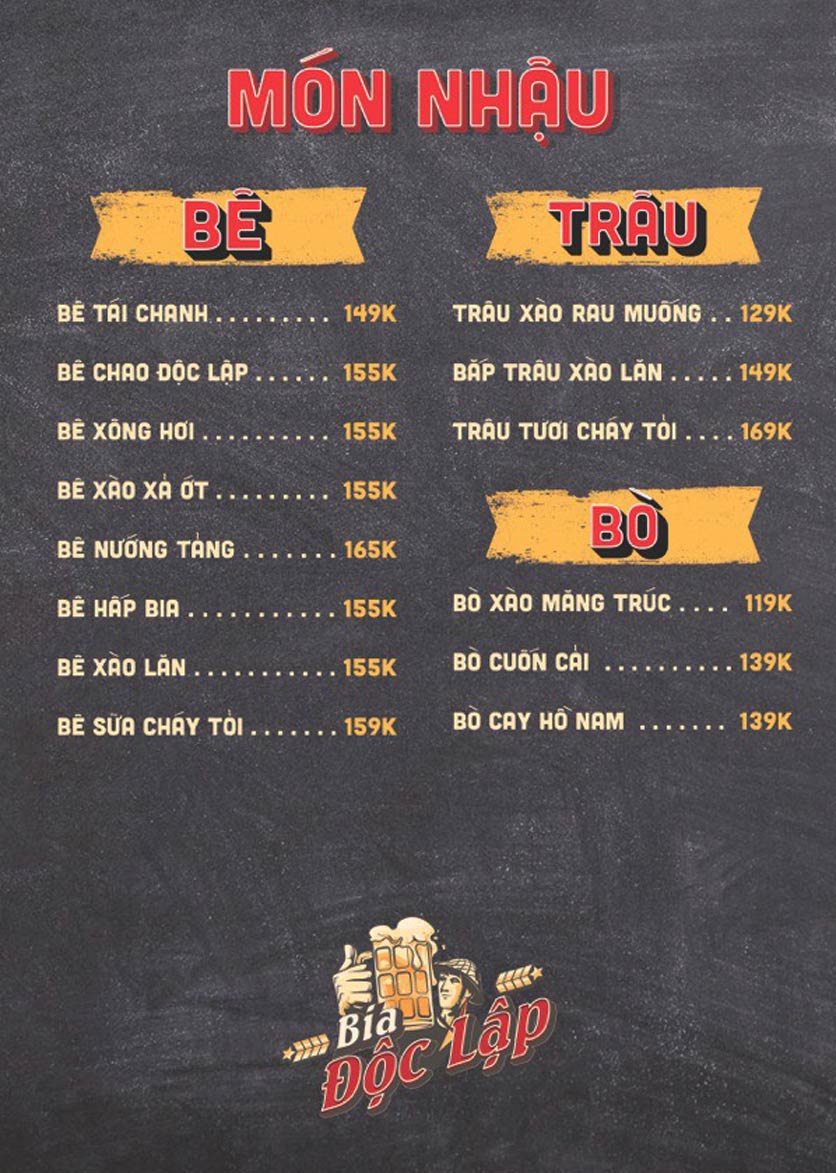 Menu Bia Độc Lập - Khúc Thừa Dụ 8
