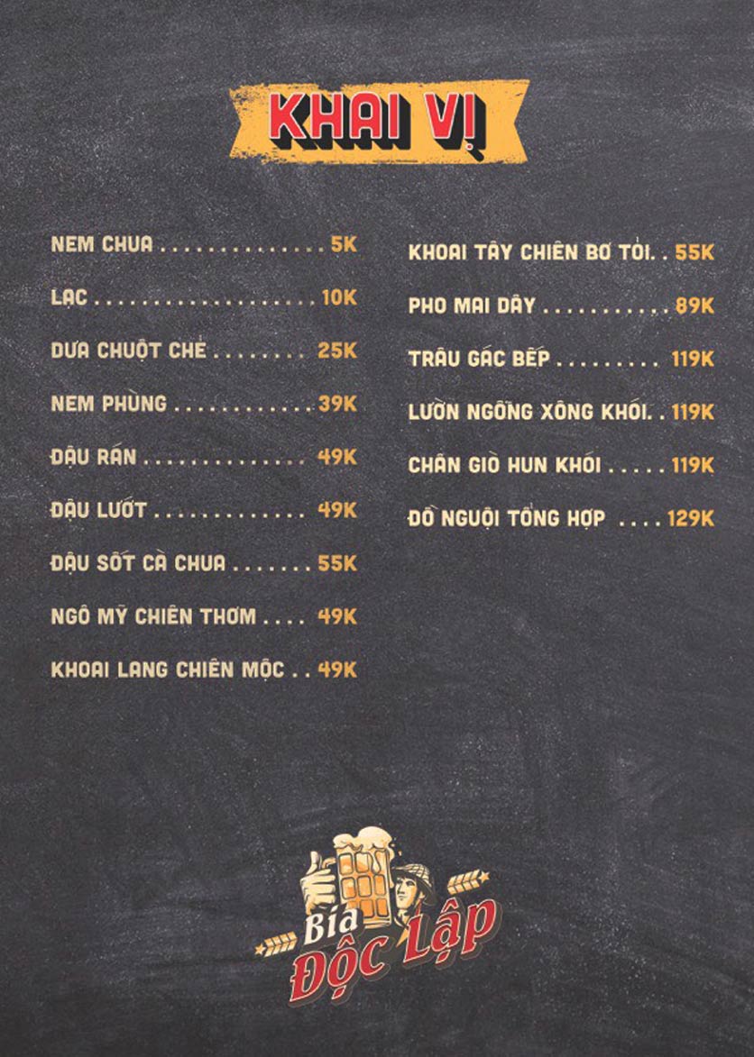 Menu Bia Độc Lập - Khúc Thừa Dụ 1
