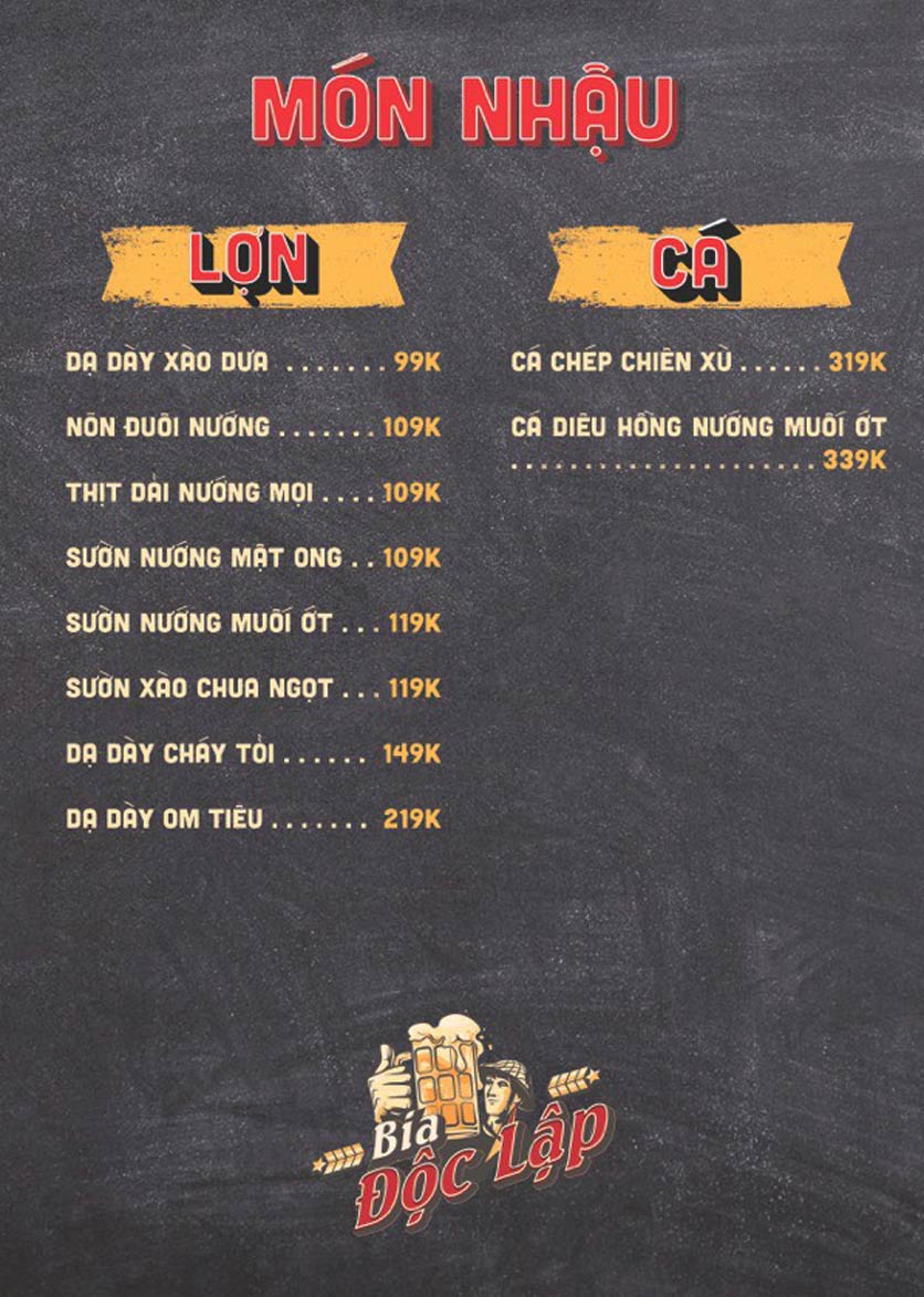 Menu Bia Độc Lập - Khúc Thừa Dụ 4