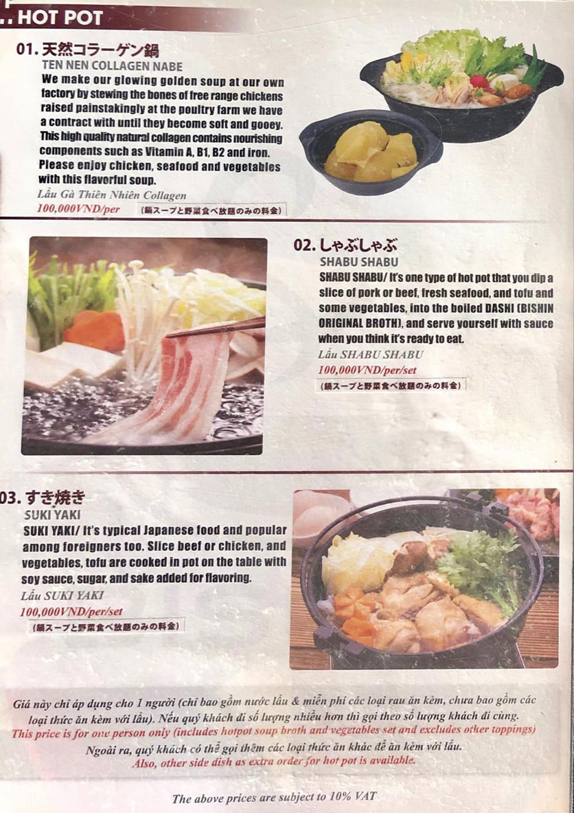 Menu Bishin - Lẩu Gà Thiên Nhiên Collagen - Lê Thánh Tôn 1
