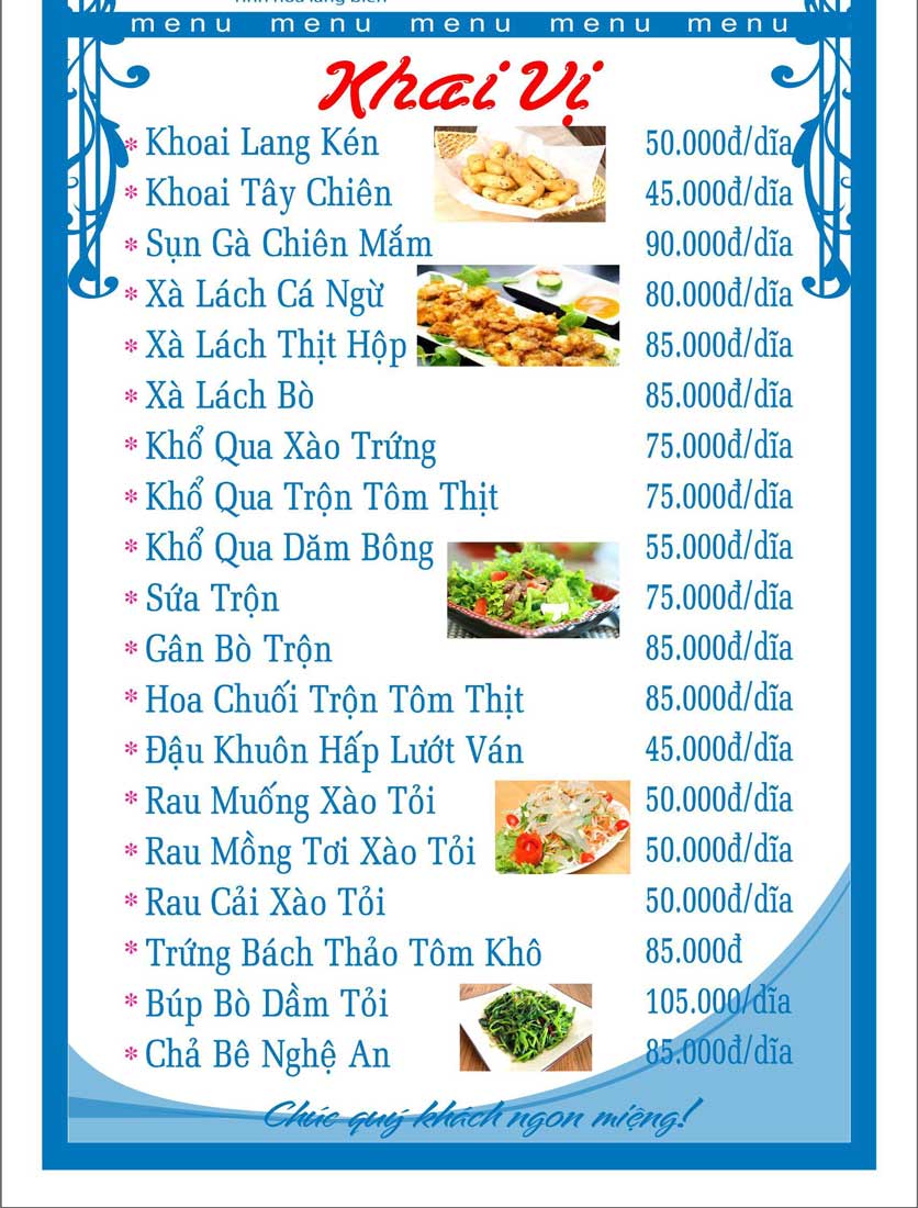 Menu Gỏi Cá Bé Vân - Nguyễn Tri Phương 1 
