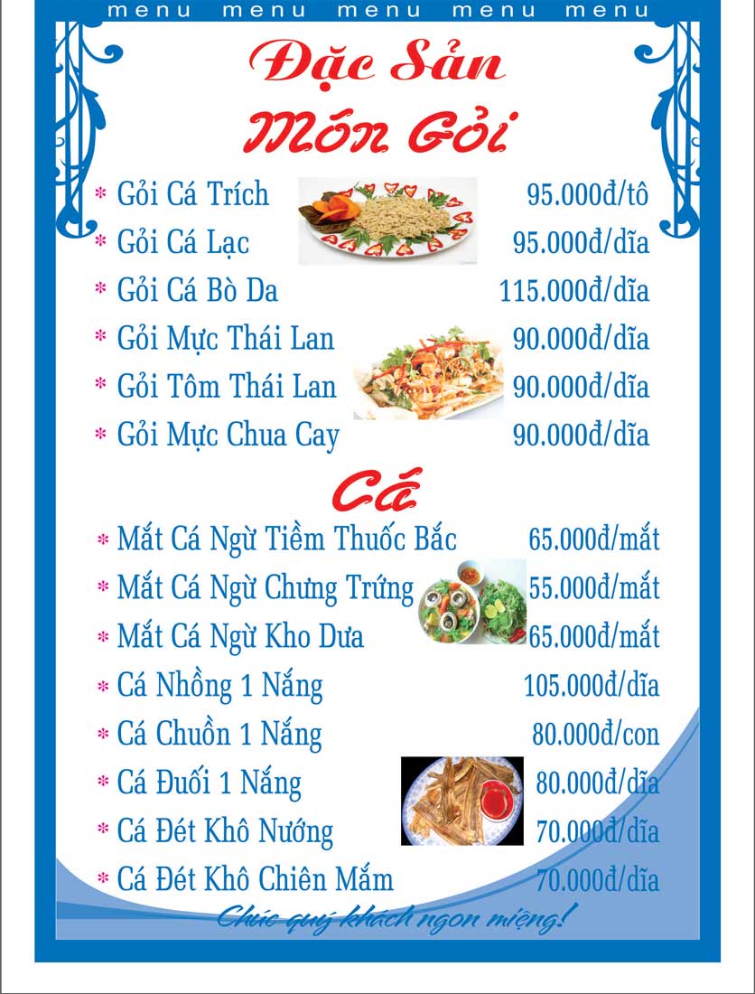 Menu Gỏi Cá Bé Vân - Nguyễn Tri Phương 12 