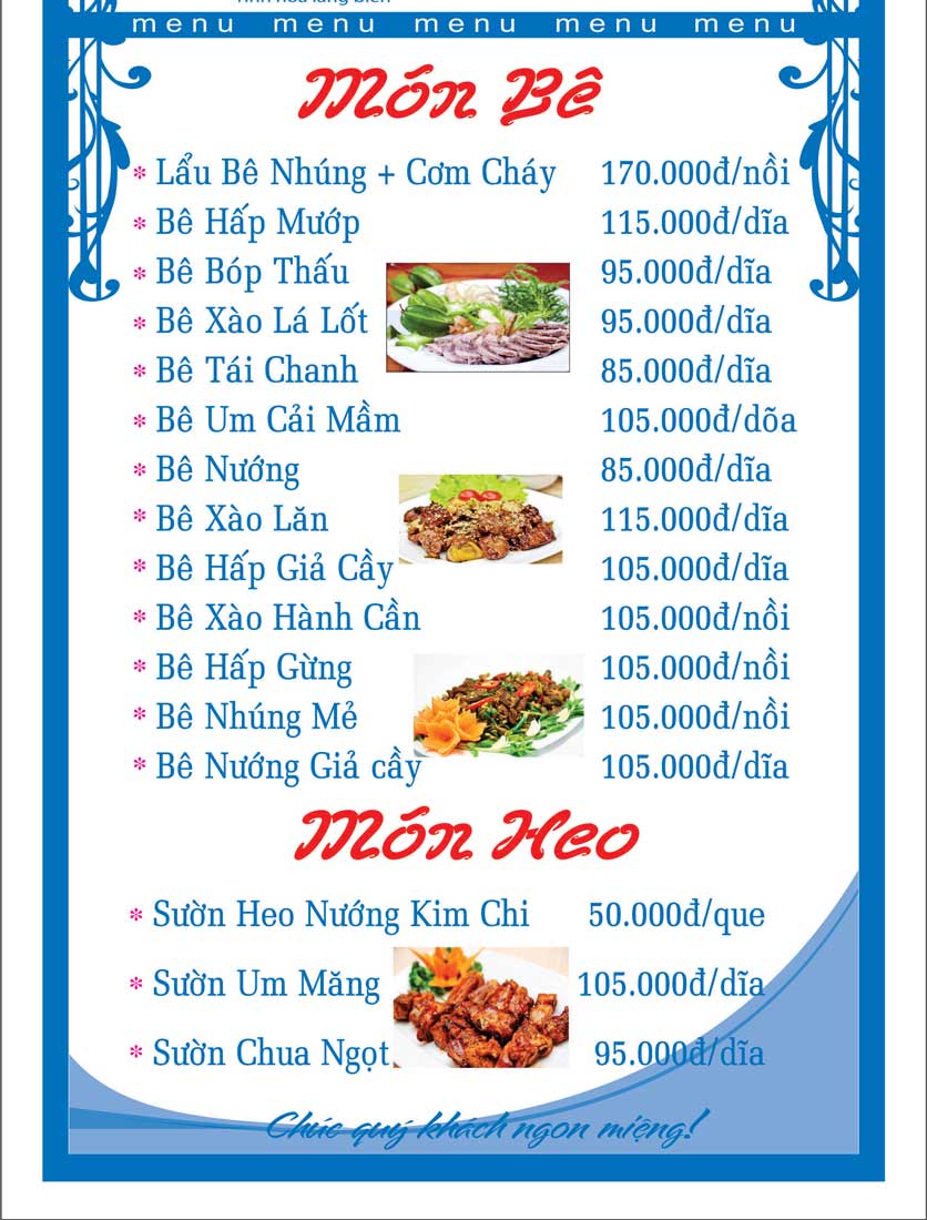 Menu Gỏi Cá Bé Vân - Nguyễn Tri Phương 3 