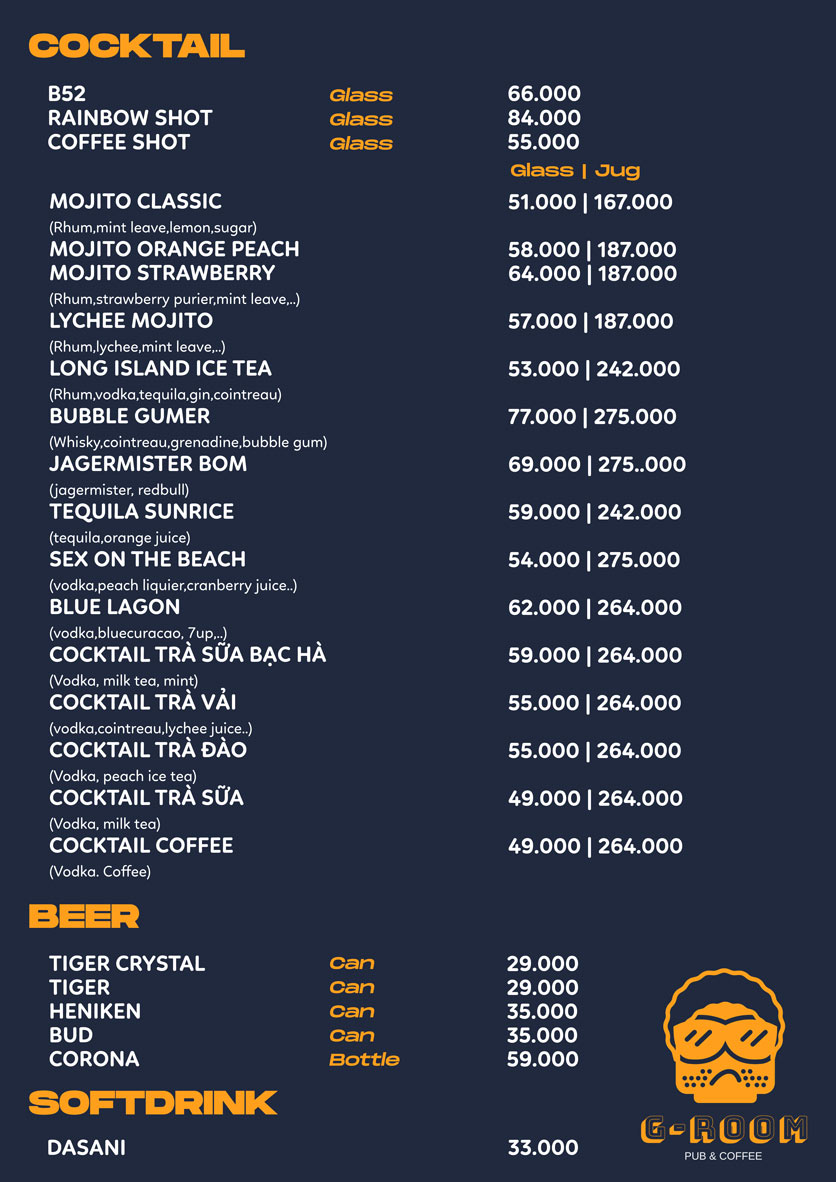 Menu G-Room Pub & Coffee - Lê Văn Sỹ 2