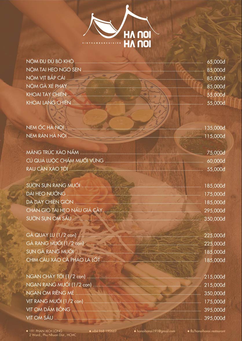 Menu Hanoi Hanoi Restaurant - Phan Xích Long 1