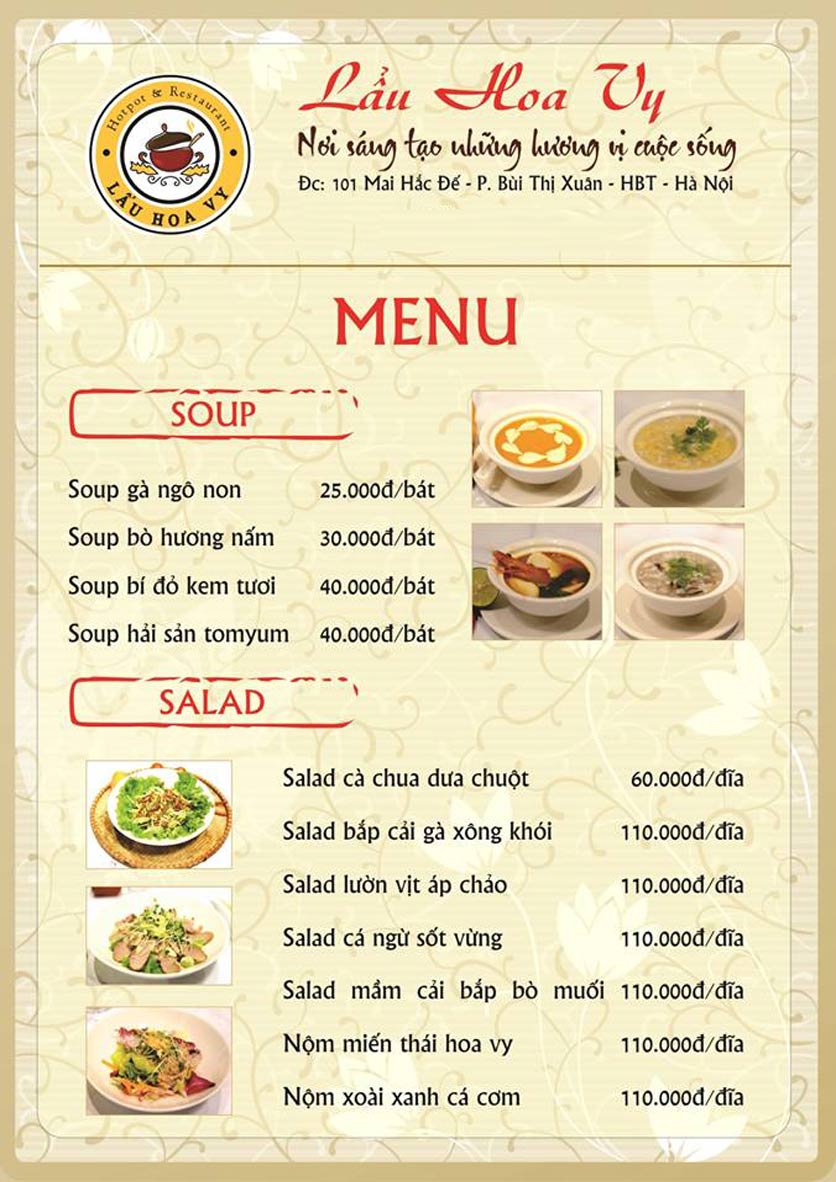 Menu Lẩu Hoa Vy - Mai Hắc Đế 1