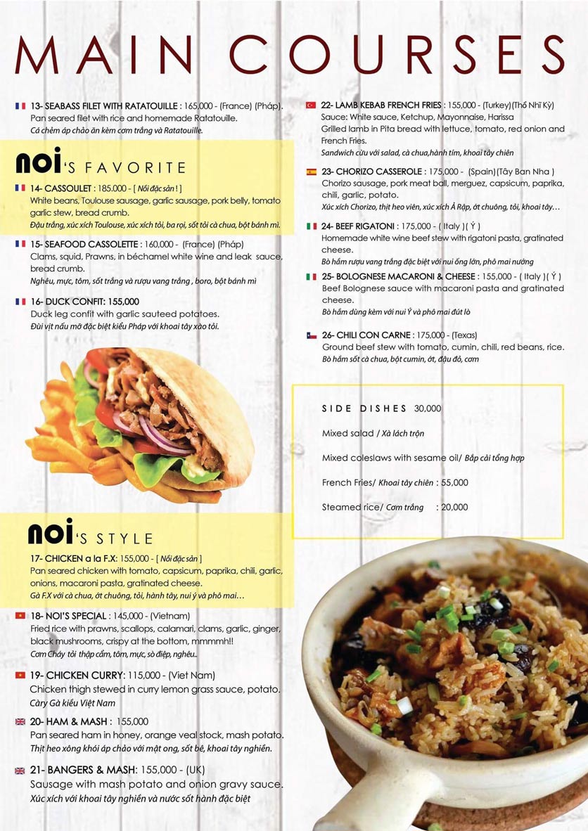 Menu NOI Restaurant - Thảo Điền 1