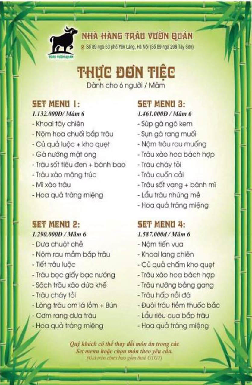 Menu Trâu Vườn Quán - Nguyễn Văn Tuyết 1 