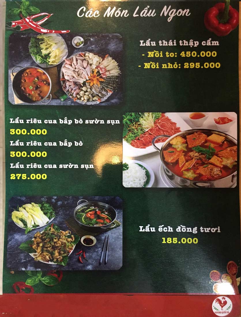 Menu Vương Quốc Gà - KĐT Xa La 9 