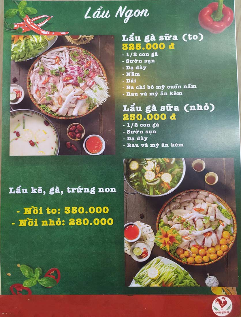 Menu Vương Quốc Gà - KĐT Xa La 13 