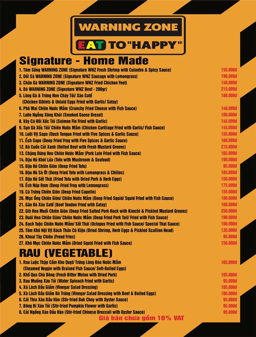 Menu Warning Zone Up – Hai Bà Trưng 1