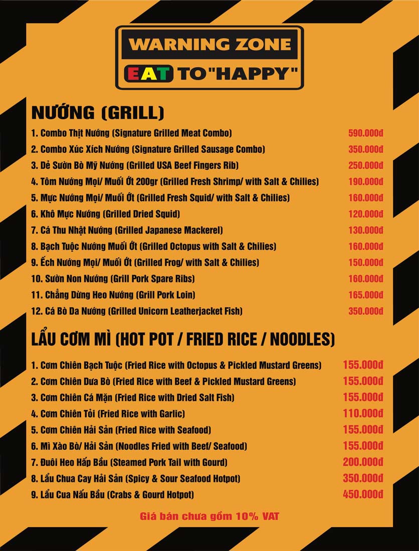 Menu Warning Zone Up – Hai Bà Trưng 2