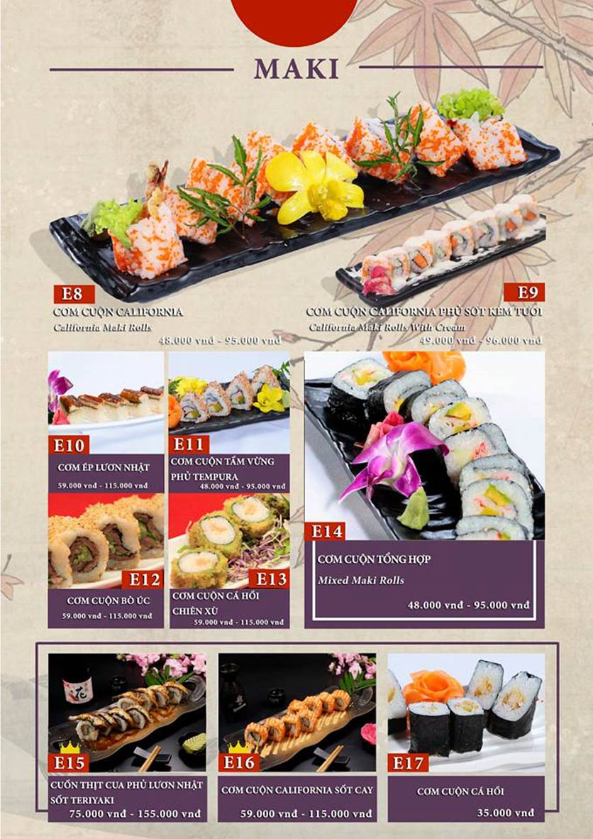 Menu Sio Sushi - Hoàng Cầu 10 