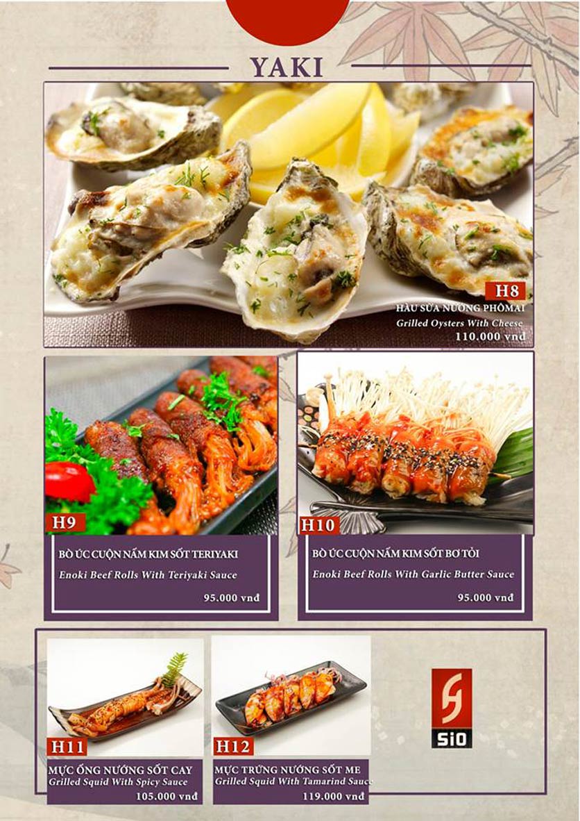Menu Sio Sushi - Hoàng Cầu 12 