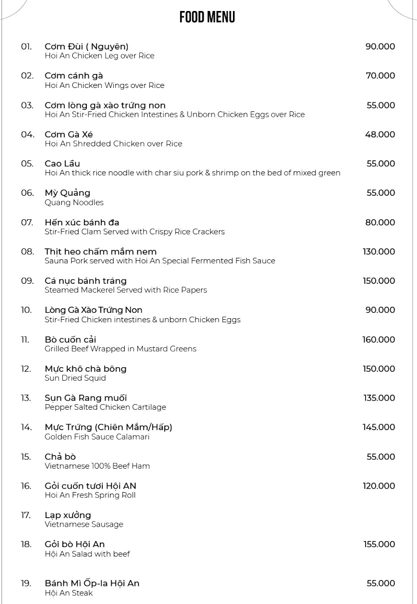 Menu Authentic Hội An Cuisine – Đề Thám 1
