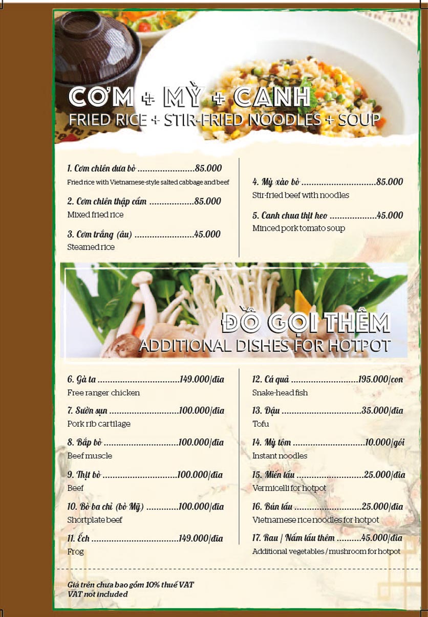 Menu Bồng Lai Tửu Quán - Triệu Việt Vương 12 