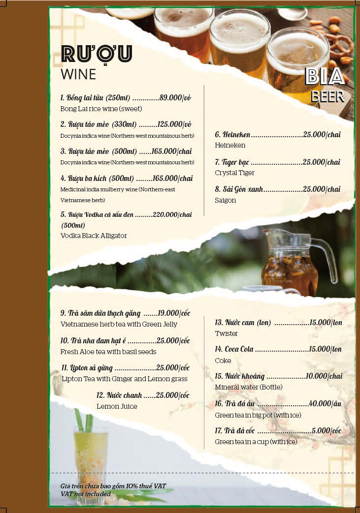 Menu Bồng Lai Tửu Quán - Triệu Việt Vương 13 