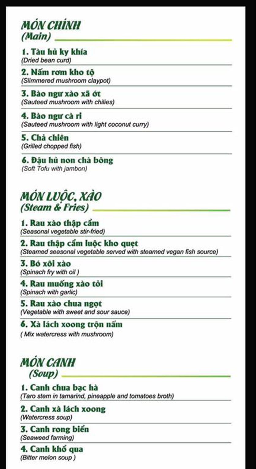 Menu Chay Hoan Hỷ - Nam Kỳ Khởi Nghĩa 3