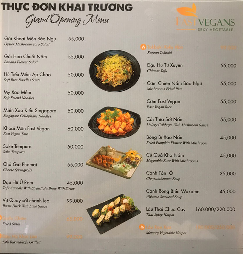 Menu Vườn Chay Garden – Trần Quốc Toản 1
