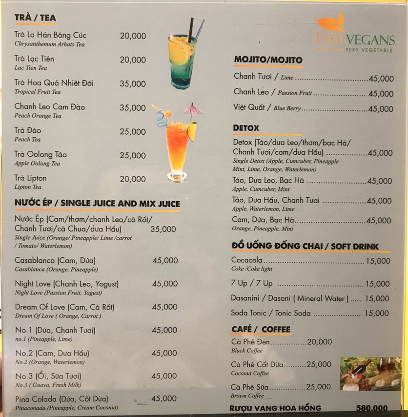 Menu Vườn Chay Garden – Trần Quốc Toản 2
