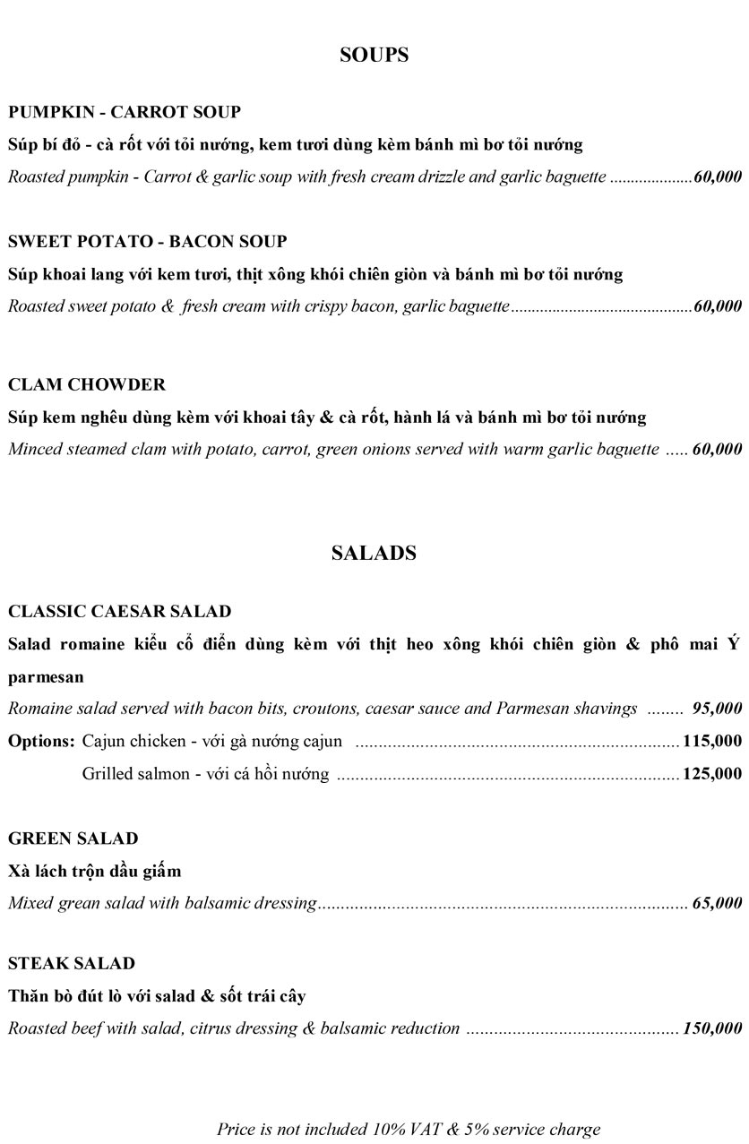 Menu HIDEAWAY RESTAURANT & BAR 1