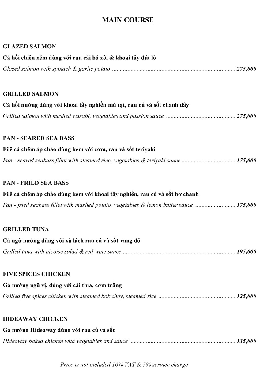 Menu HIDEAWAY RESTAURANT & BAR 5