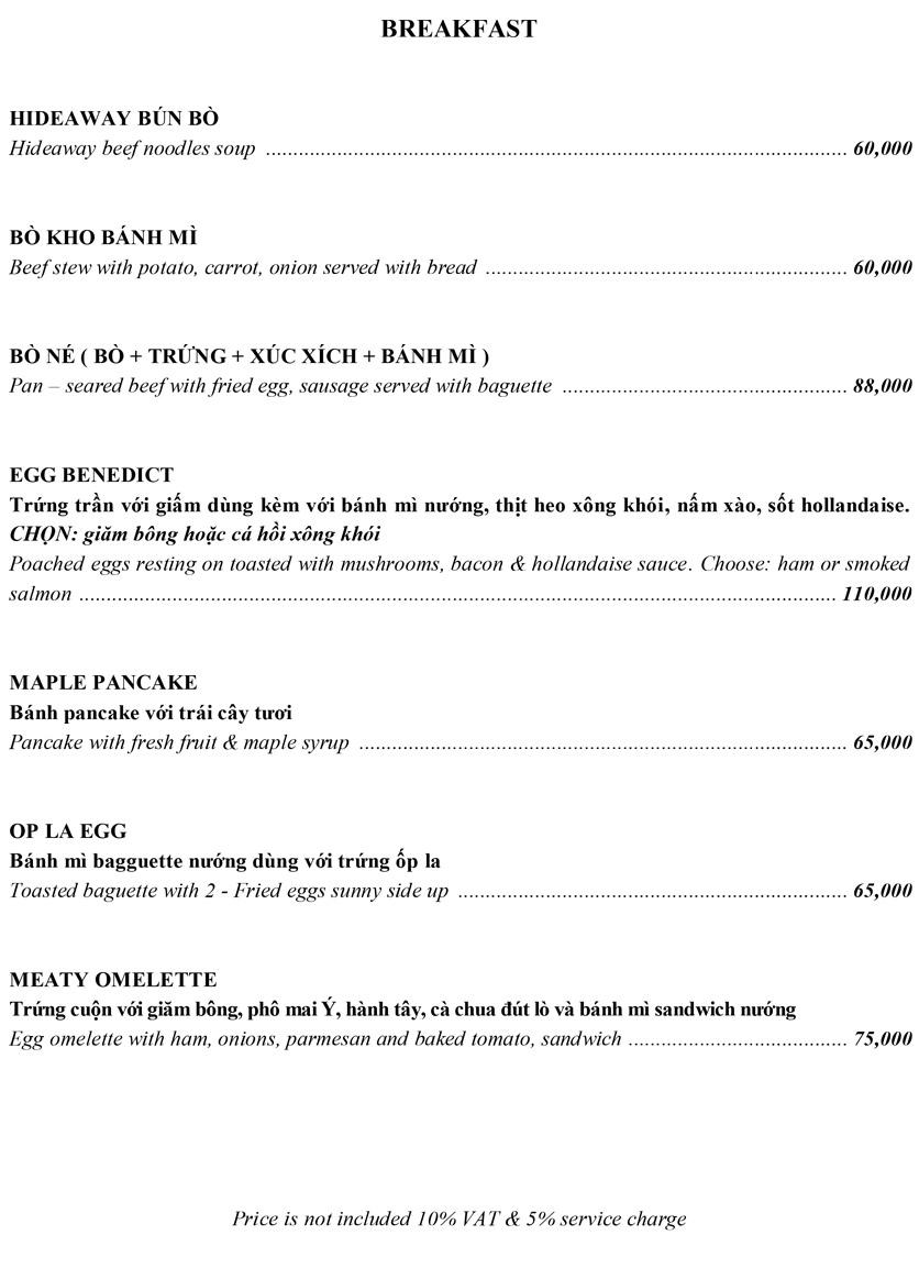 Menu HIDEAWAY RESTAURANT & BAR 8