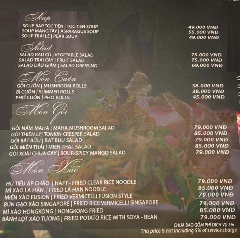 Menu Maha Vegan– Pasteur 1