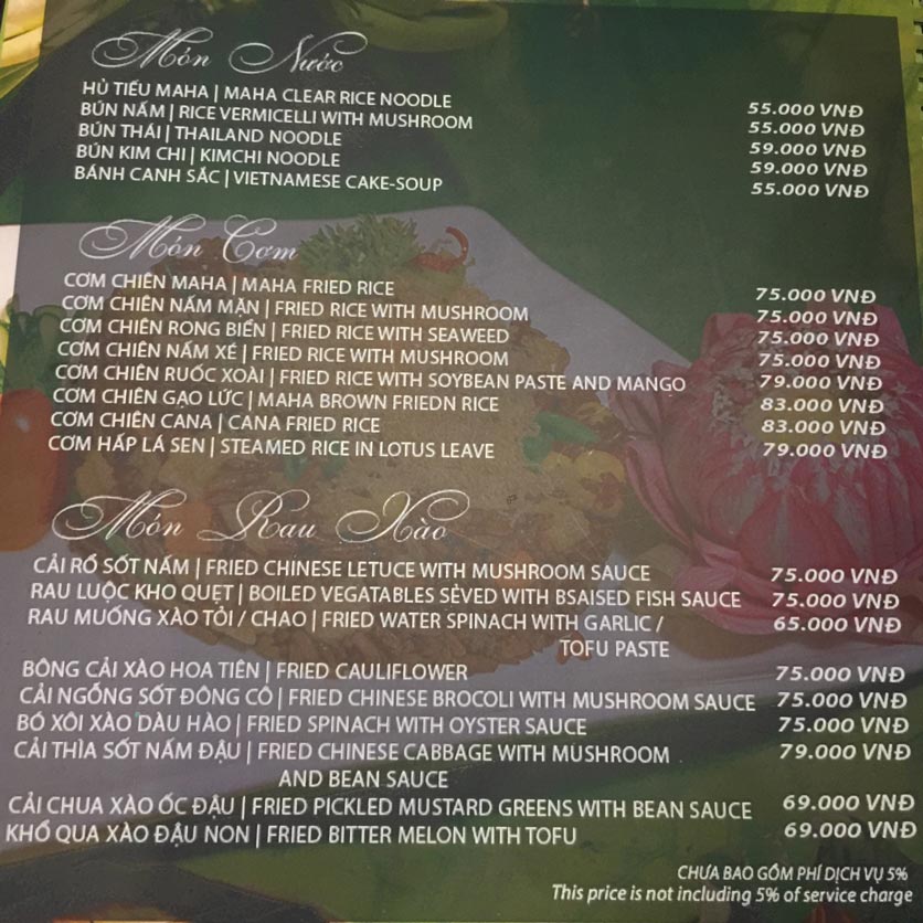 Menu Maha Vegan– Pasteur 3
