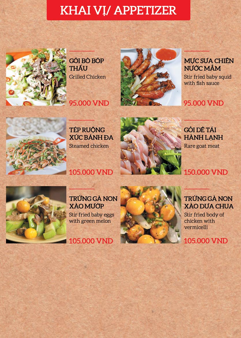 Menu Món Gánh – Song Hành 1