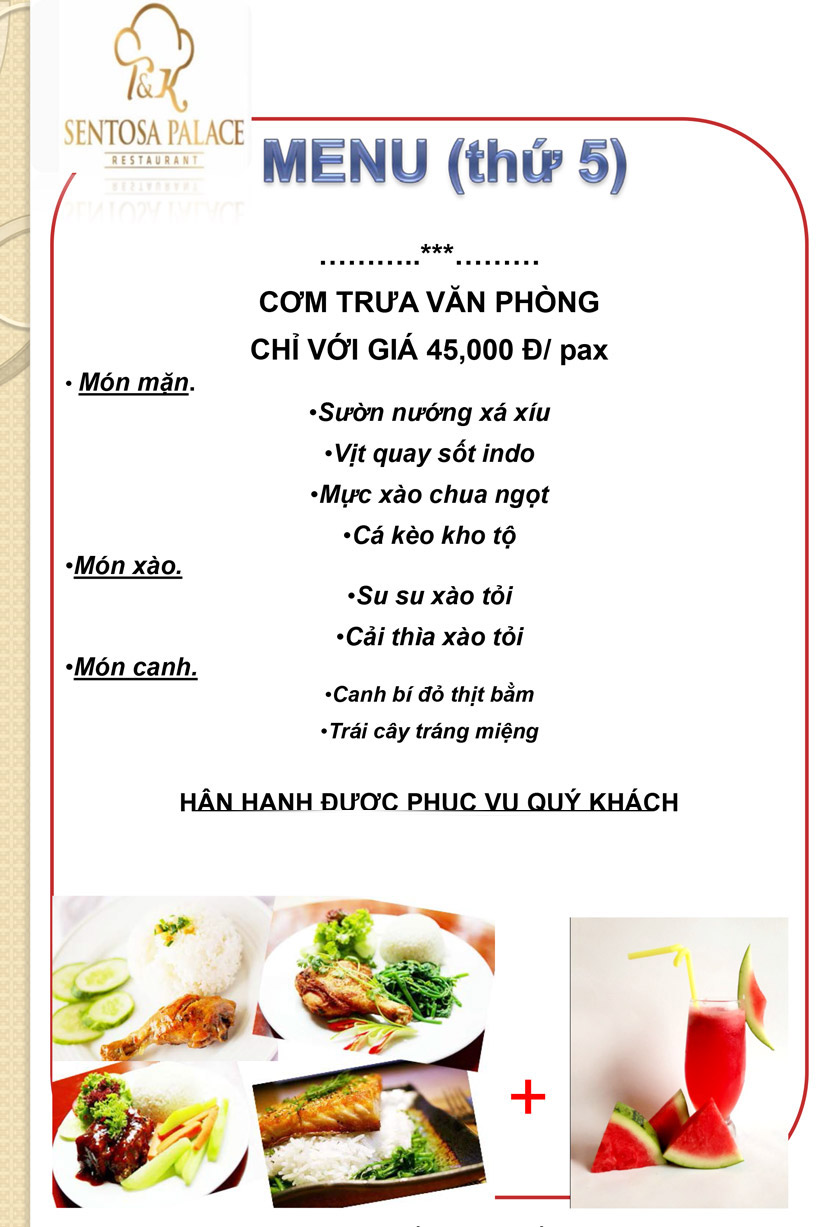 Menu Sentosa Palace - Nguyễn Hữu Thọ 6