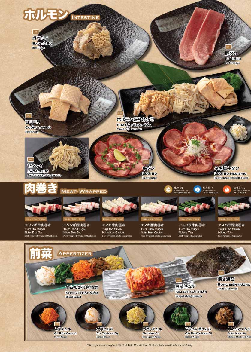 Menu Anrakutei Japanese BBQ - Mạc Đĩnh Chi 9 