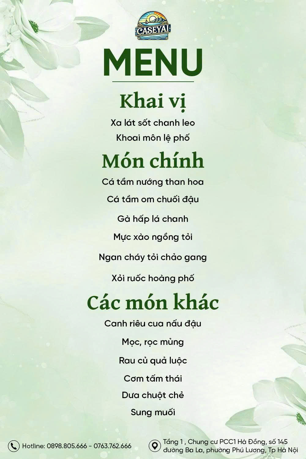 Menu Nhà hàng sự kiện Caseyai - Hà Đông 3