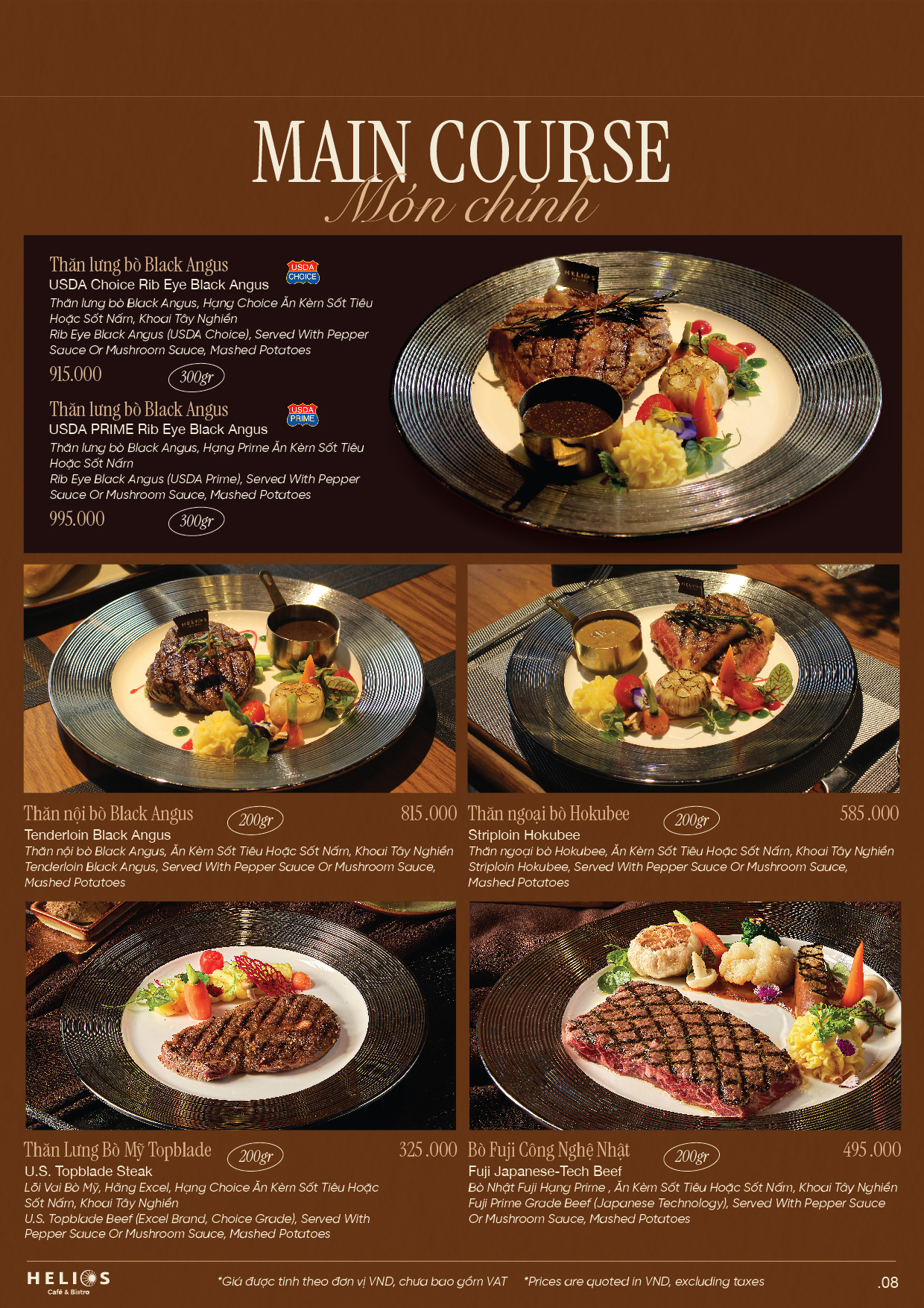 Menu Helios Café & Bistro - Xuân Diệu 8 