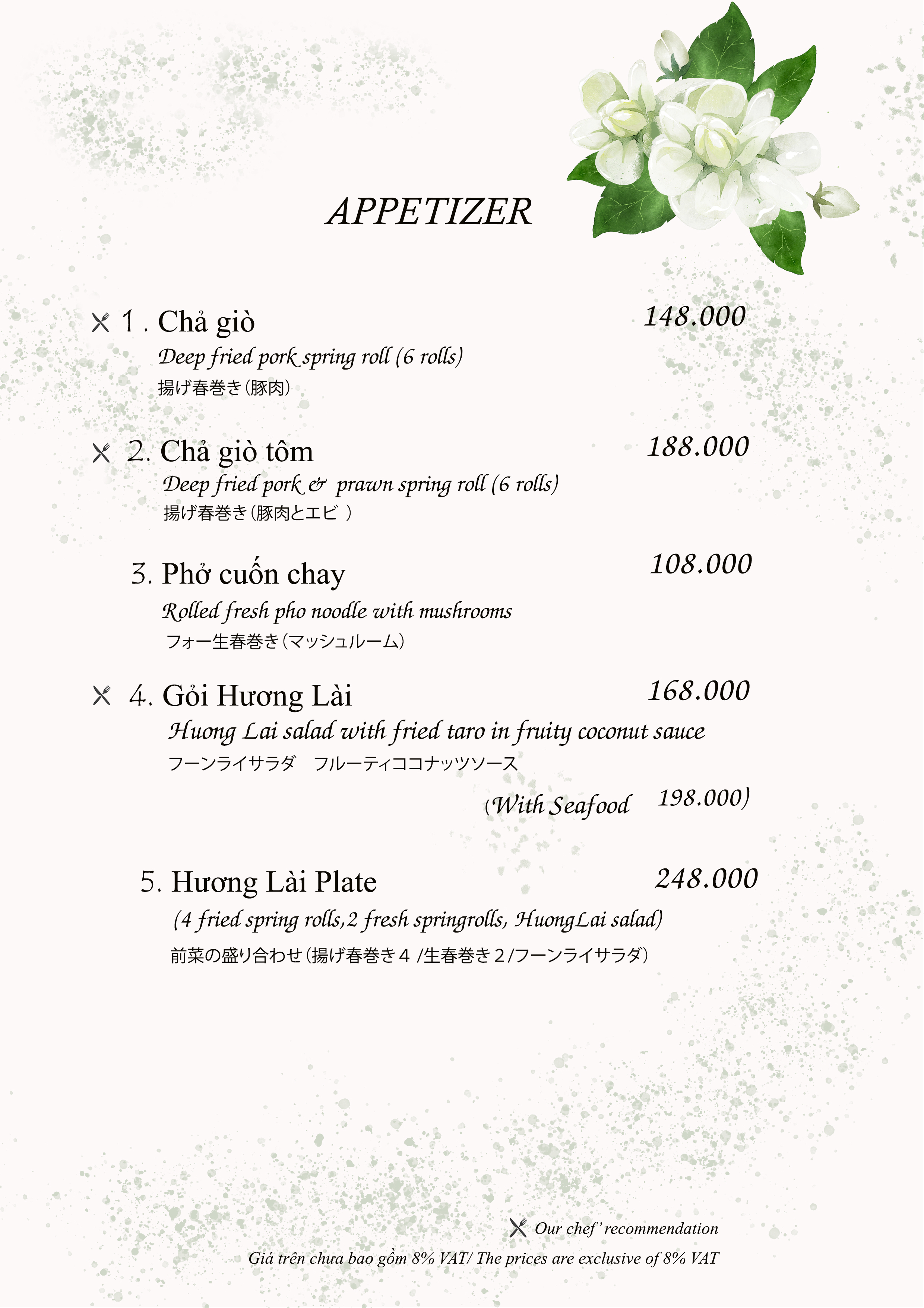 Menu Nhà hàng Hương Lài - Võ Văn Tần 2 