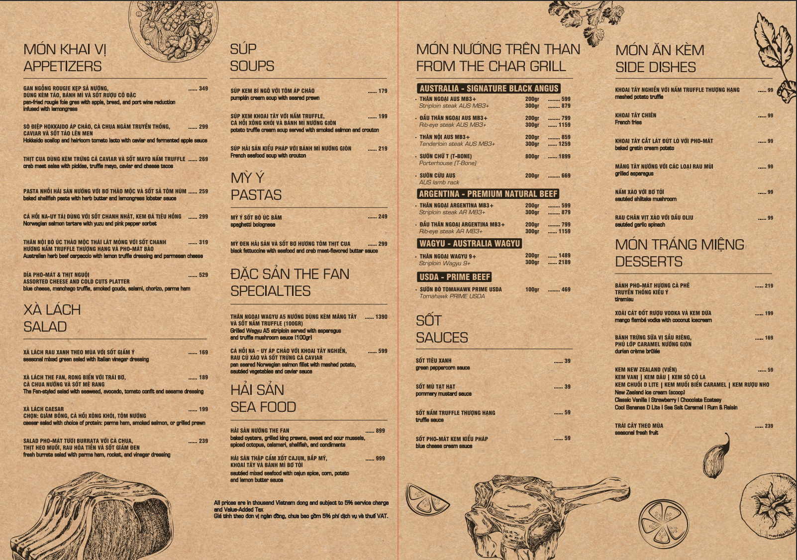 Menu Nhà hàng Steakhouse The Fan - Khu Biệt Thự Kim Long 2