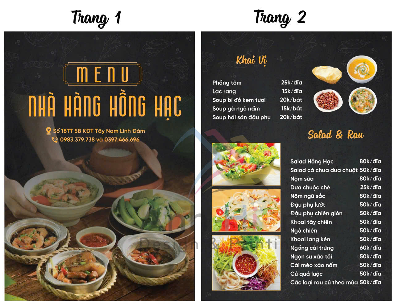 Menu Ẩm Thực Hồng Hạc -  KĐT Mới Tây Nam Linh Đàm 1 