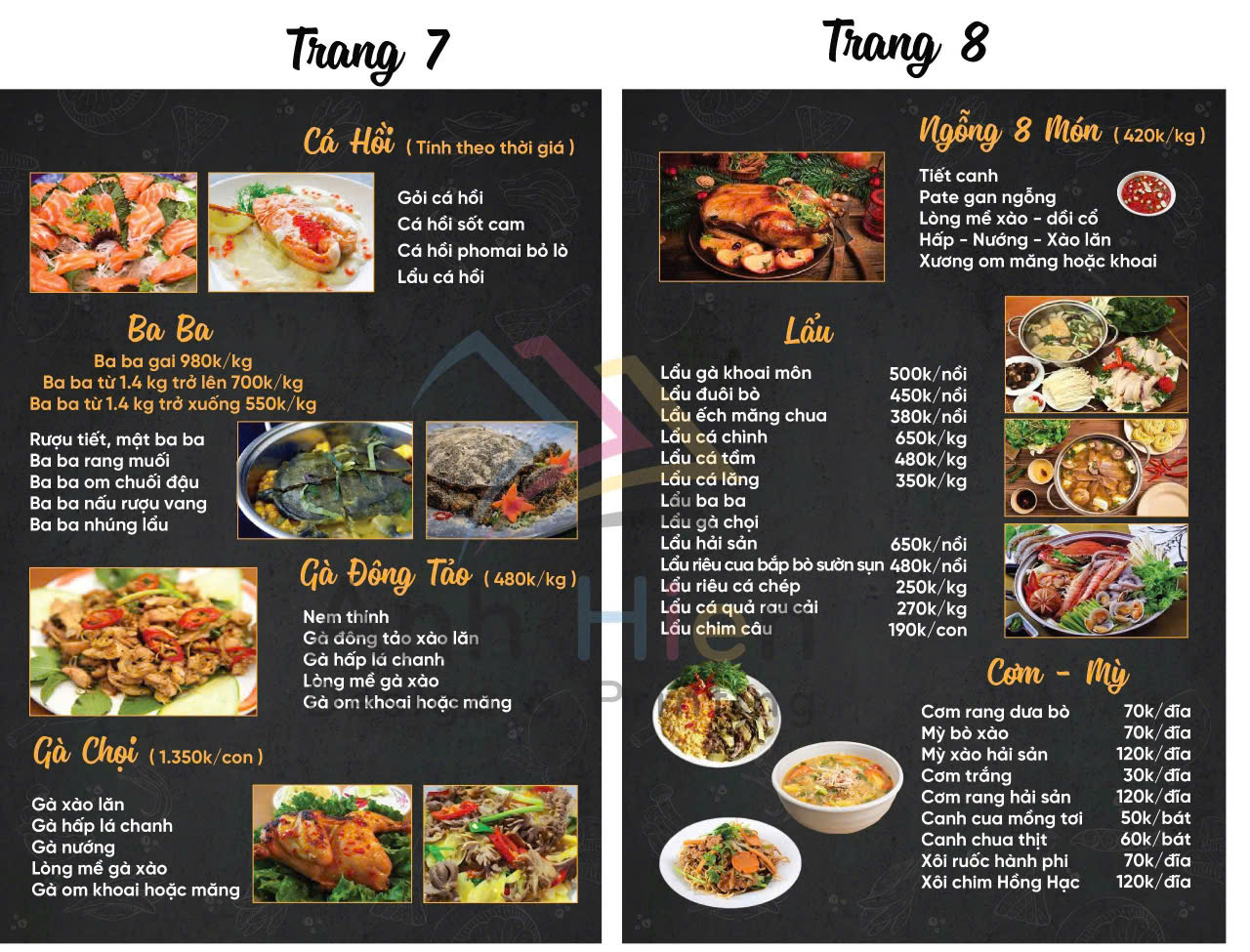 Menu Ẩm Thực Hồng Hạc -  KĐT Mới Tây Nam Linh Đàm 4 