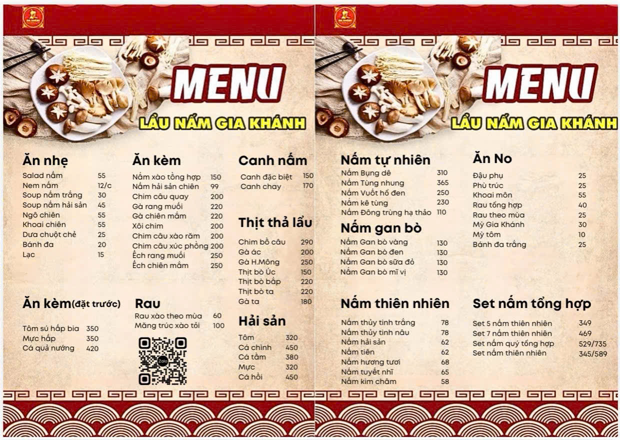 Menu Lẩu Nấm Gia Khánh - Ngoại Giao Đoàn 1