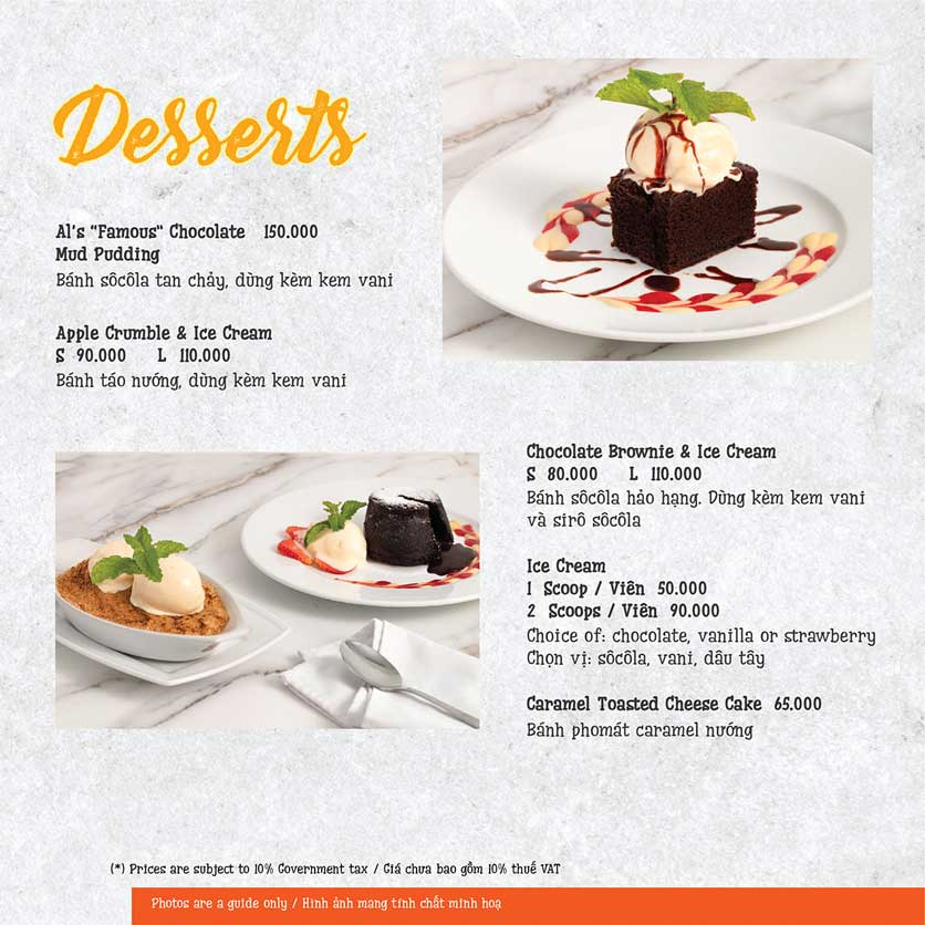 Menu Al Fresco's – Hai Bà Trưng 34 
