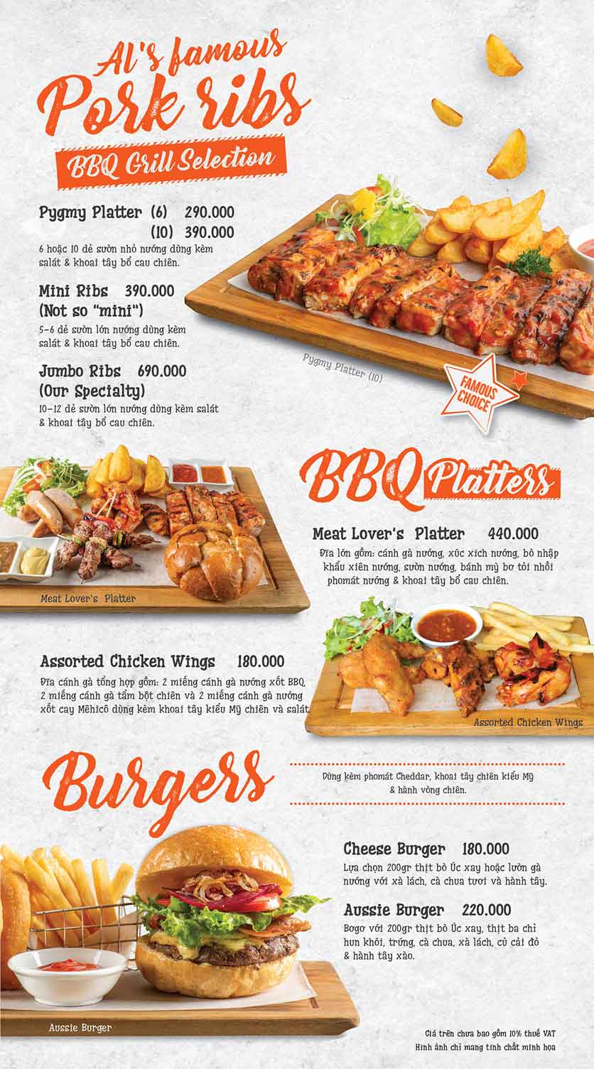 Menu Al Fresco's – Hai Bà Trưng 16 