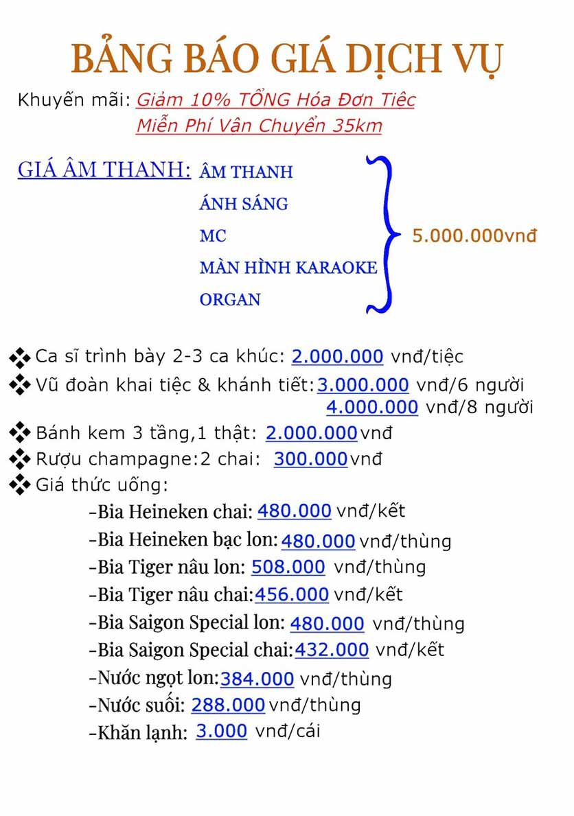 Menu Ẩm thực - Karaoke Hòa Phú 25 