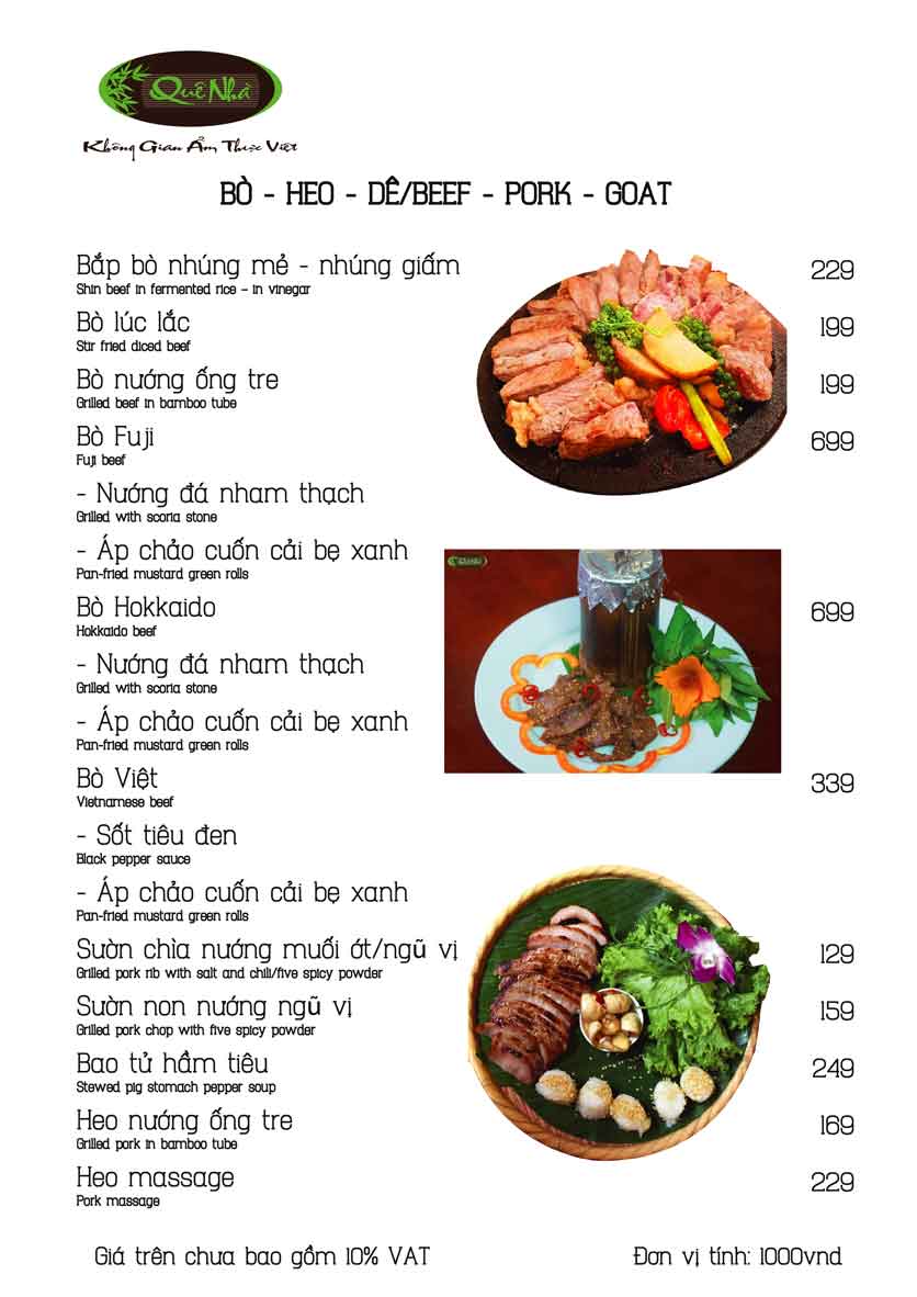 Menu Ẩm Thực Quê Nhà - Thành Thái 10 
