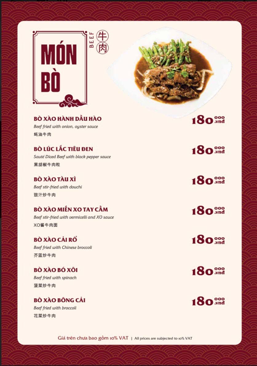 Menu Bách Restaurant – Phan Văn Trị 14 