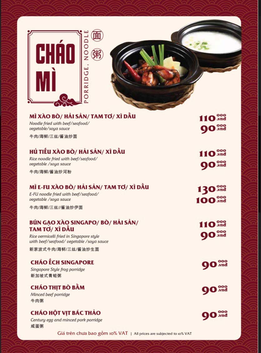 Menu Bách Restaurant – Phan Văn Trị 19 