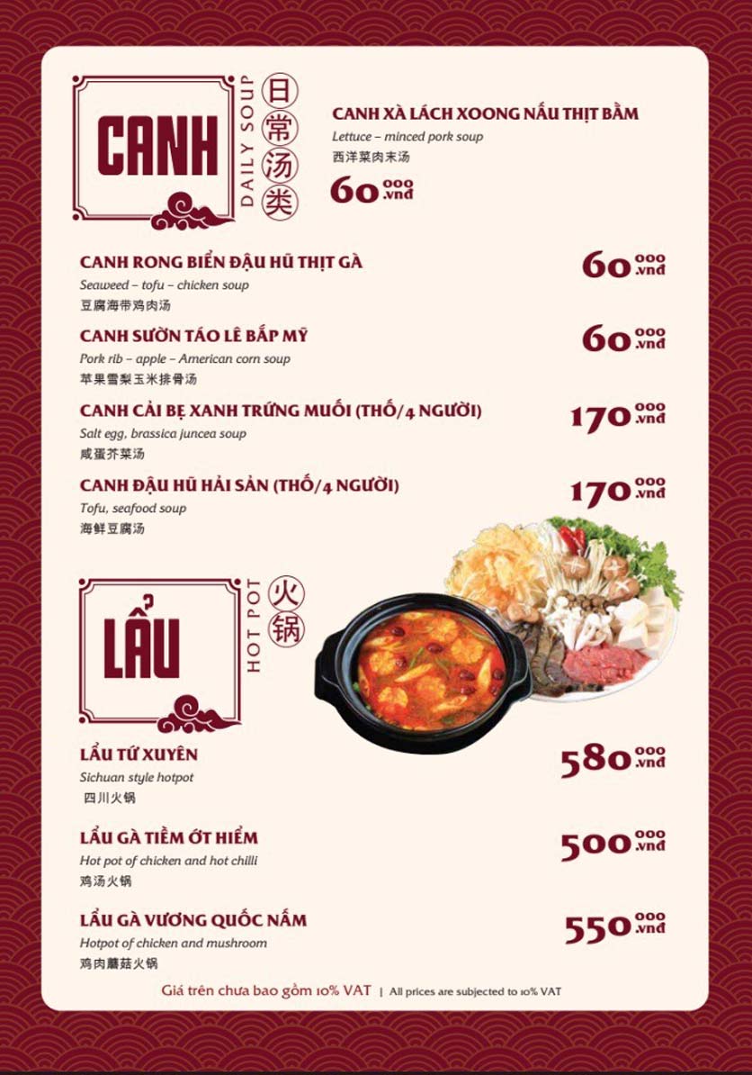 Menu Bách Restaurant – Phan Văn Trị 21 